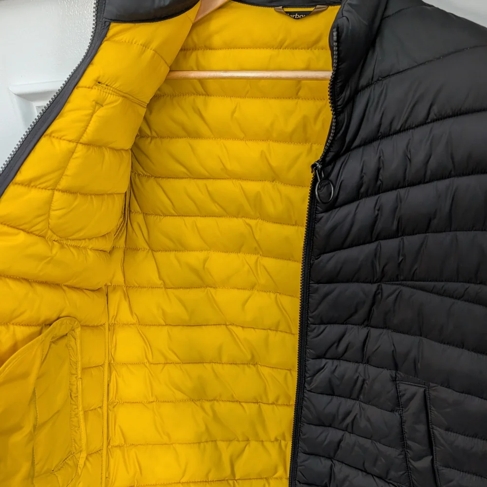 Barbour International Men's Black Puffer with Yellow Lining - Picture 3 of 9